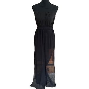 BCBGeneration black spaghetti strap jumpsuit w/  pleated chiffon and shorts
